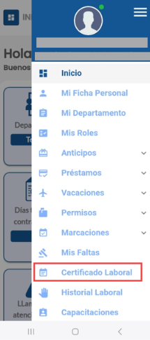 Menú lateral con la opción Historial Laboral