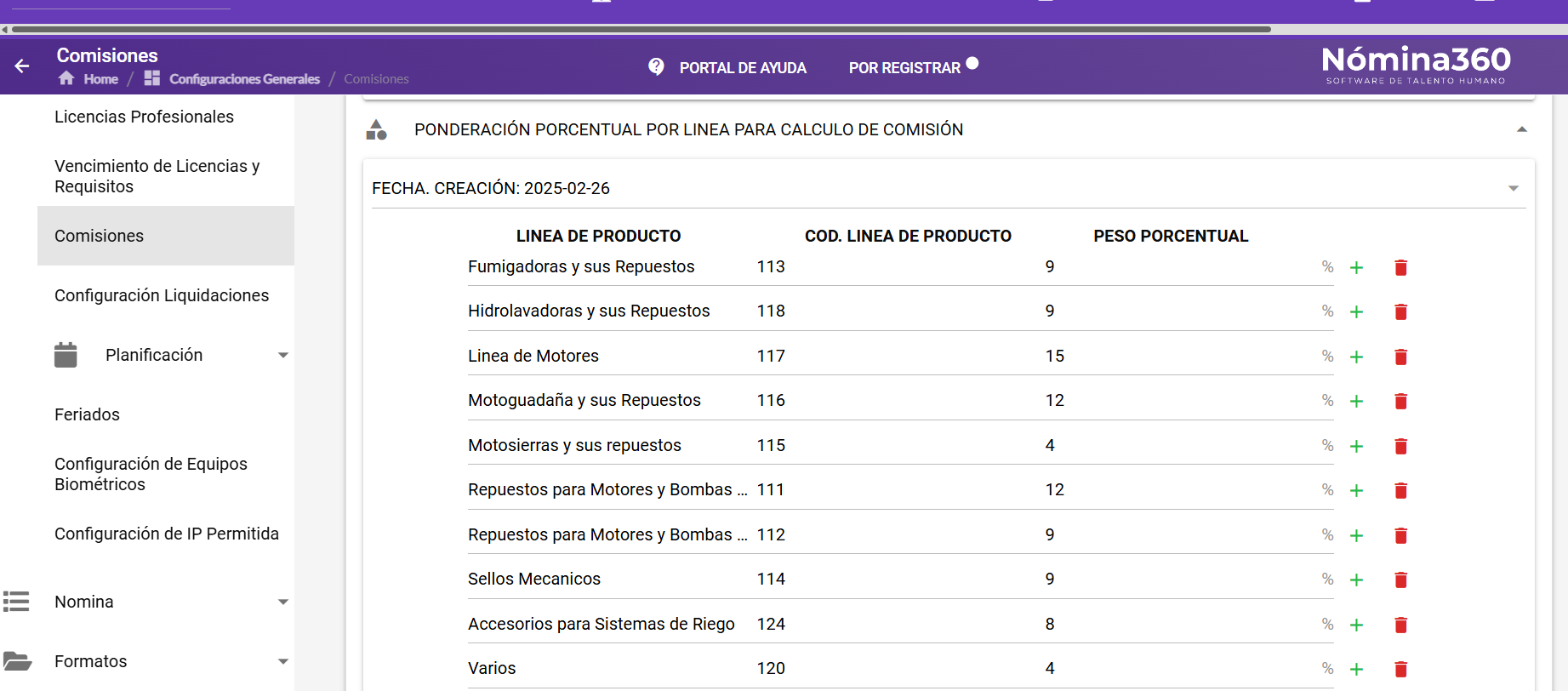 Tablas adicionales del módulo de comisiones