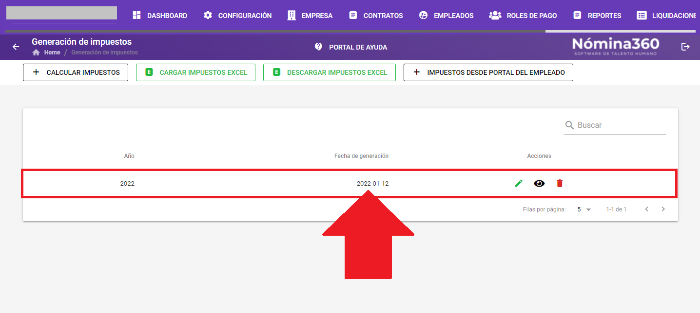 Registro de gastos aprobado en el listado del año en curso